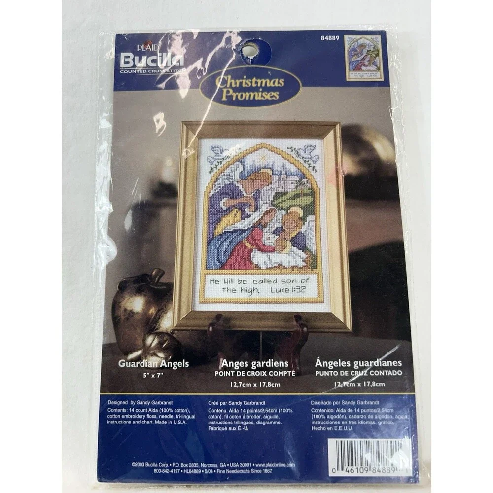 Bucilla Plaid CHRISTMAS PROMISES Counted Cross Stitch Kit GUARDIAN ANGELS #84889